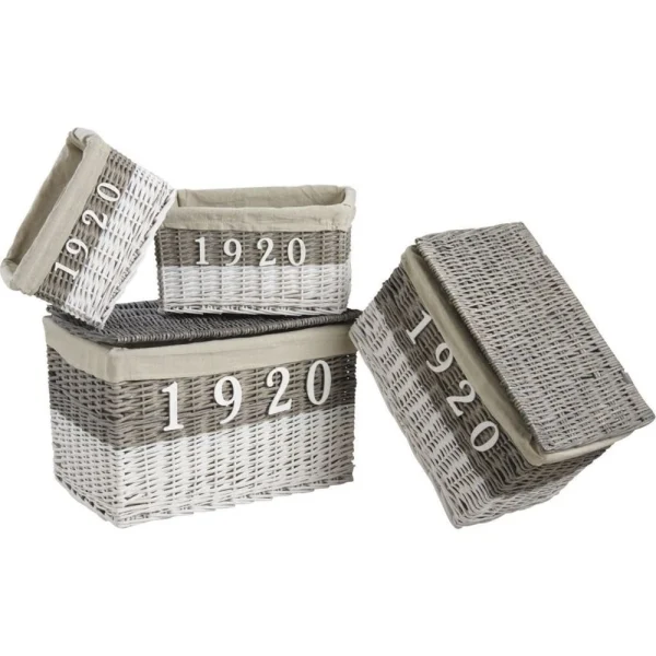 Aubry Gaspard Malles Et Corbeilles En Osier Teinté Et Tissu 1920 (Lot De 4). marque pas cher 1
