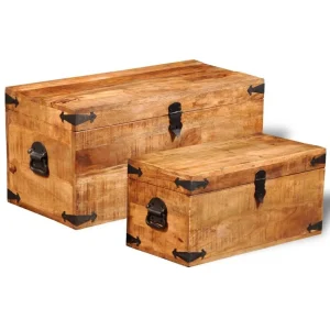 VidaXL Coffre De Rangement 2 Pcs Bois Massif De Manguier soldes officiel 11
