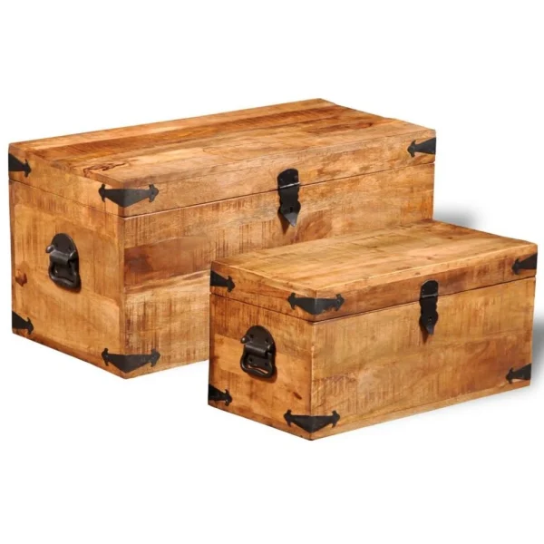 VidaXL Coffre De Rangement 2 Pcs Bois Massif De Manguier soldes officiel 4