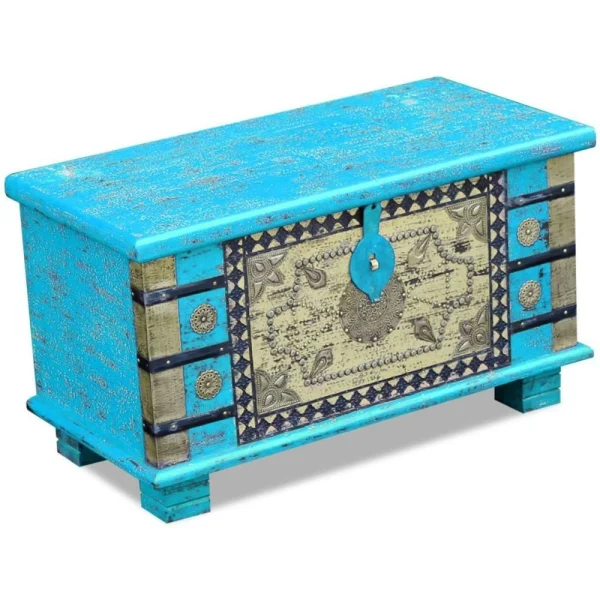 france VidaXL Coffre De Rangement Bois De Manguier Bleu 80 X 40 X 45 Cm 6