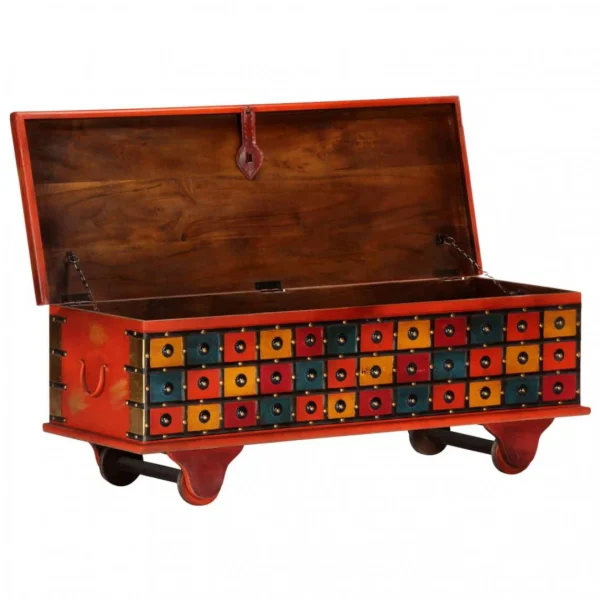 grossiste Chunhelife Boîte De Rangement Rouge 110x40x40 Cm Bois D’acacia Massif 3