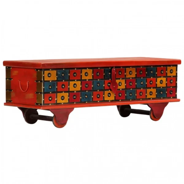 grossiste Chunhelife Boîte De Rangement Rouge 110x40x40 Cm Bois D’acacia Massif 4