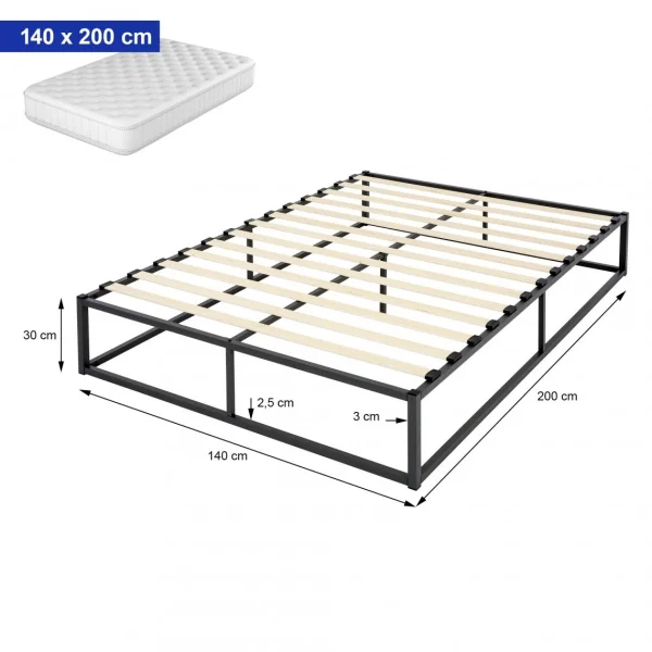 ECD GERMANY Cadre De Lit En Acier Sommier à Lattes Noir Moderne Chambre à Couche… achat pas cher 6