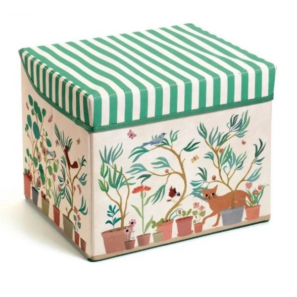 en promotion Djeco Coffre A Jouets Pliable Tabouret Motif Jardin 1
