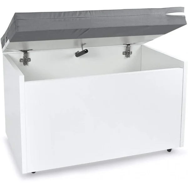 Leomark Coffre à Jouets XXL Sur Roulettes Blanc Avec Coussin Vente 3
