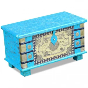 boutique Chunhelife Coffre De Rangement Bois De Manguier Bleu 80 X 40 X 45 Cm 13