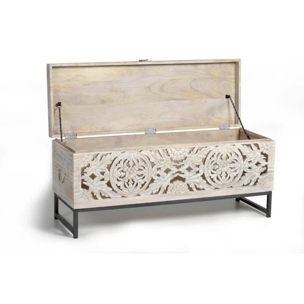 Pegane Coffre De Rangement En Bois De Manguier / Fer Coloris Gris Vieilli – L… Livraison internationale 3
