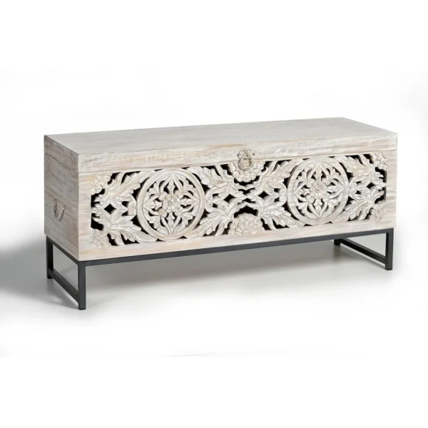 Pegane Coffre De Rangement En Bois De Manguier / Fer Coloris Gris Vieilli – L… Livraison internationale 4