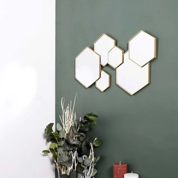 TOILINUX Décoration Murale 6 Miroirs Hexagonaux 57x35cm – Doré guranteed de qualité 3