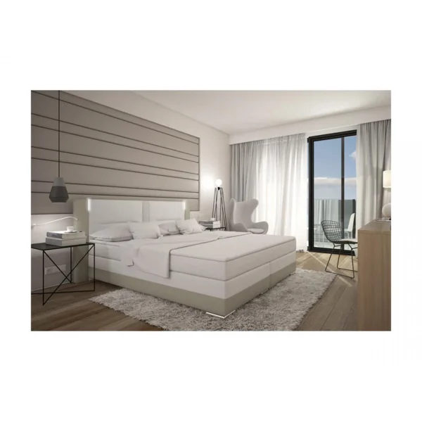 Vente-unique Ensemble Boxspring Complet Tête De Lit Avec Leds + Sommiers + Matelas… à prix très bas 3