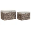 qualité supérieure Pegane Ensemble De 2 Coffres / Poufs En Sapin Marron Et Tissu Coloris Crème. 19