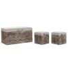 haute qualité Pegane Ensemble De 3 Coffres / Bancs En Sapin naturel et Tissu Coloris Crè… 17