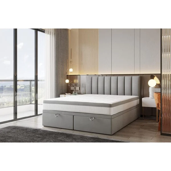 vente pas cher TRADA Lit Adulte Rembourré Bond Avec Rangement Et Matelas Ressorts Ensaché… 4