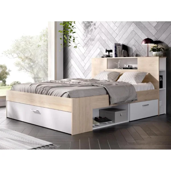 Vente-unique Lit Avec Tête De Lit Rangements Et Tiroirs – 160 X 200 Cm – Coloris :… grande promotion 4