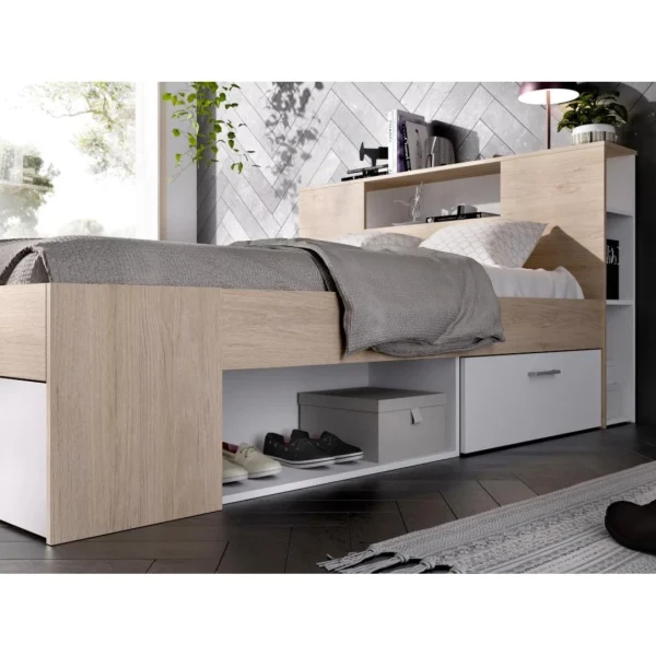 Vente-unique Lit Avec Tête De Lit Rangements Et Tiroirs – 160 X 200 Cm – Coloris :… grande promotion 6