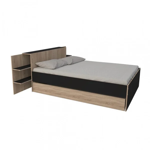 Le Quai Des Affaires Lit CITY 140×190 + Tête De Lit Chevet+ 1 Maxi Tiroir / Noir & Chêne … mode 3