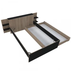 Le Quai Des Affaires Lit CITY 140×190 + Tête De Lit Chevet+ 1 Maxi Tiroir / Noir & Chêne … mode 15