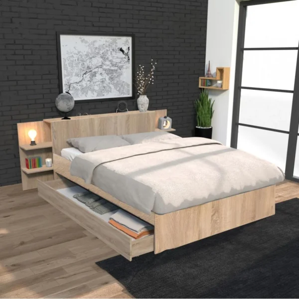 Le Quai Des Affaires Lit CITY 140×190 + Tête De Lit Chevet + 1 Tiroir / Chêne Blanchi ultratendance 3