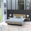 mode pas cher Le Quai Des Affaires Lit COOL 140×190 Cm + 2 Chevets + Sommier / Noir & Chêne Blanchi 7
