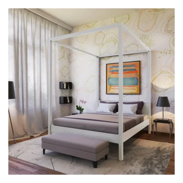 Le Quai Des Affaires Lit Double à Baldaquin ROMANCE 160×200 / Laqué Blanc vente pas cher en ligne 1