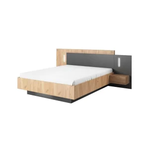Vente-unique Lit Avec Chevets 160 X 200 Cm – 2 Tiroirs – Avec LEDs – Coloris : Natu… en vente 10