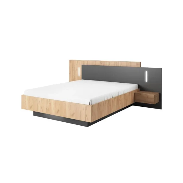 Vente-unique Lit Avec Chevets 160 X 200 Cm – 2 Tiroirs – Avec LEDs – Coloris : Natu… en vente 4