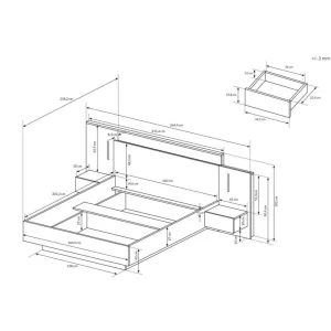 Vente-unique Lit Avec Chevets 160 X 200 Cm – 2 Tiroirs – Avec LEDs – Coloris : Natu… en vente 12