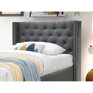Vente-unique Lit Avec Tête De Lit Capitonnée – 90 X 200 Cm – Tissu – Gris – MASSI… exclusivement disponibles 6