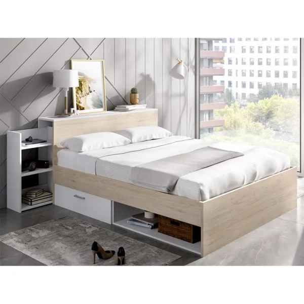 Vente-unique Lit Avec Tête De Lit Rangements Et Tiroirs 140 X 190 Cm – Coloris : N… marque moins cher 1