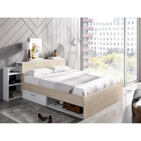 Vente-unique Lit Avec Tête De Lit Rangements Et Tiroirs 140 X 190 Cm – Coloris : N… marque moins cher 3