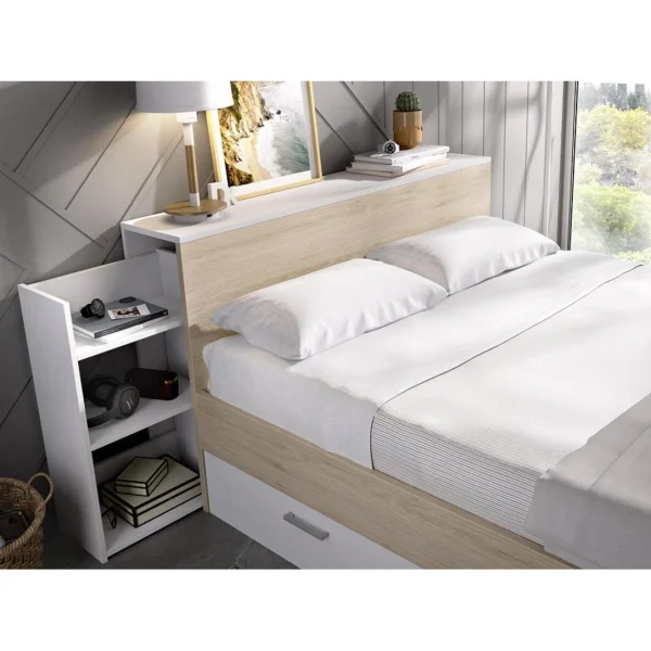 Vente-unique Lit Avec Tête De Lit Rangements Et Tiroirs 140 X 190 Cm – Coloris : N… marque moins cher 4