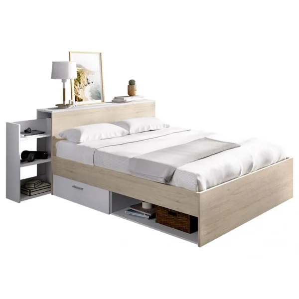 Vente-unique Lit Avec Tête De Lit Rangements Et Tiroirs 140 X 190 Cm – Coloris : N… marque moins cher 5