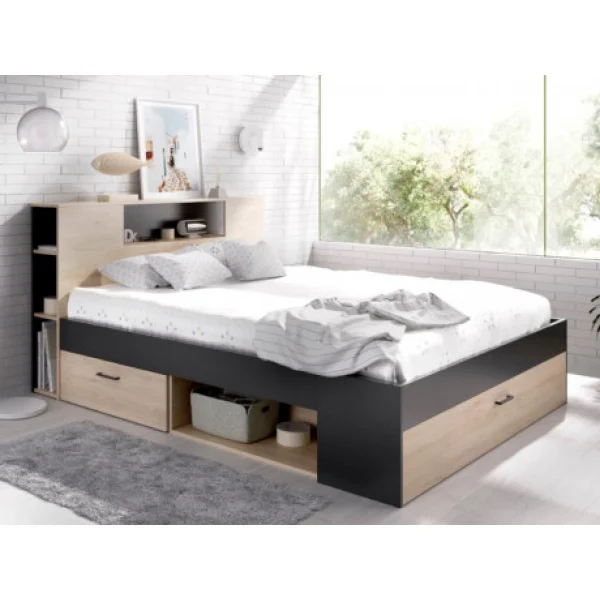 Vente-unique Lit Avec Tête De Lit Rangements Et Tiroirs – 160 X 200cm – Coloris : … magasin pour 1