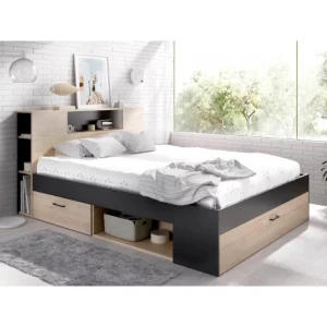 Vente-unique Lit Avec Tête De Lit Rangements Et Tiroirs – 160 X 200cm – Coloris : … magasin pour 9