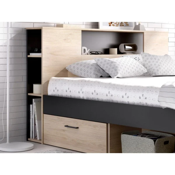 Vente-unique Lit Avec Tête De Lit Rangements Et Tiroirs – 160 X 200cm – Coloris : … magasin pour 5