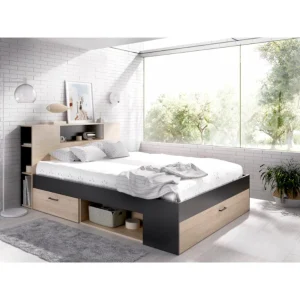 Vente-unique Lit Avec Tête De Lit Rangements Et Tiroirs – 160 X 200cm – Coloris : … magasin pour 15
