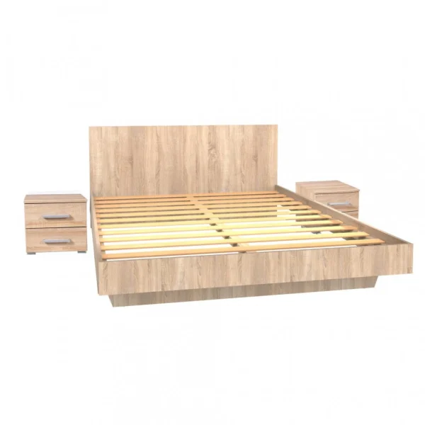 Le Quai Des Affaires Lit LOFT 140×190 + 2 Chevets + Sommier + Tête De Lit / Chêne Blanchi magasin pas cher 3