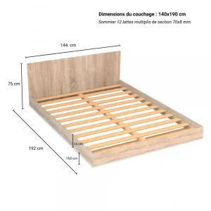 Le Quai Des Affaires Lit LOFT 140×190 + 2 Chevets + Sommier + Tête De Lit / Chêne Blanchi magasin pas cher 10