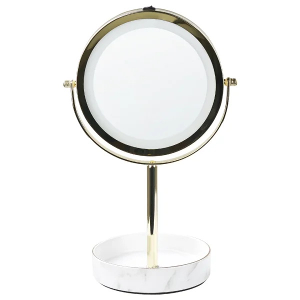 prix pas cher Beliani Miroir De Table Doré Et Blanc à LED ø 26 Cm SAVOIE 1