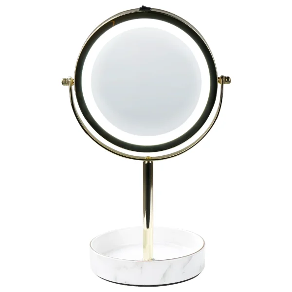 prix pas cher Beliani Miroir De Table Doré Et Blanc à LED ø 26 Cm SAVOIE 4