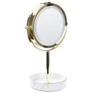 prix pas cher Beliani Miroir De Table Doré Et Blanc à LED ø 26 Cm SAVOIE 12