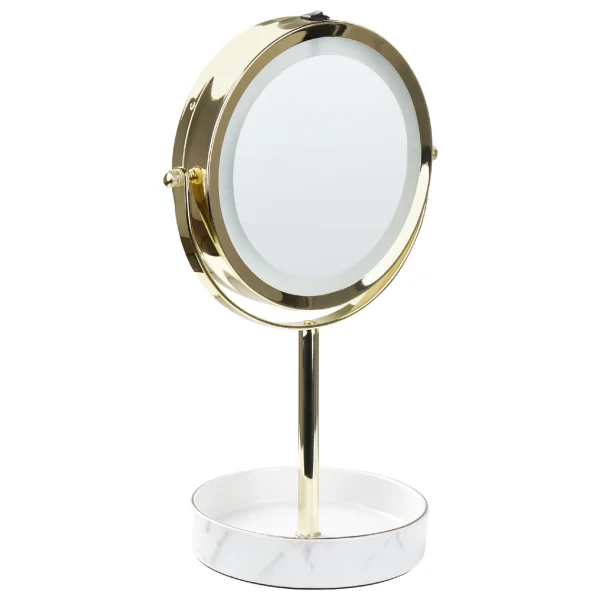 prix pas cher Beliani Miroir De Table Doré Et Blanc à LED ø 26 Cm SAVOIE 5