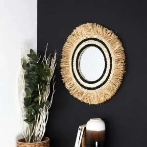 Paris Prix Miroir Mural En Paille Sauvage 58cm Beige & Noir Satisfait ou Remboursé 9