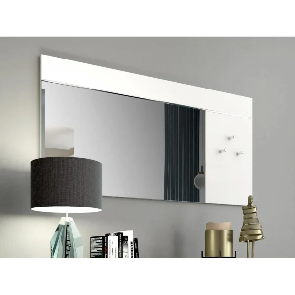 Vente-unique Miroir Mural Avec 3 Patères – L. 120 X H. 60 – Blanc – NIKLOS mode 1