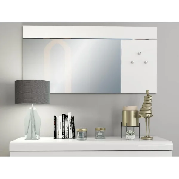 Vente-unique Miroir Mural Avec 3 Patères – L. 120 X H. 60 – Blanc – NIKLOS mode 5