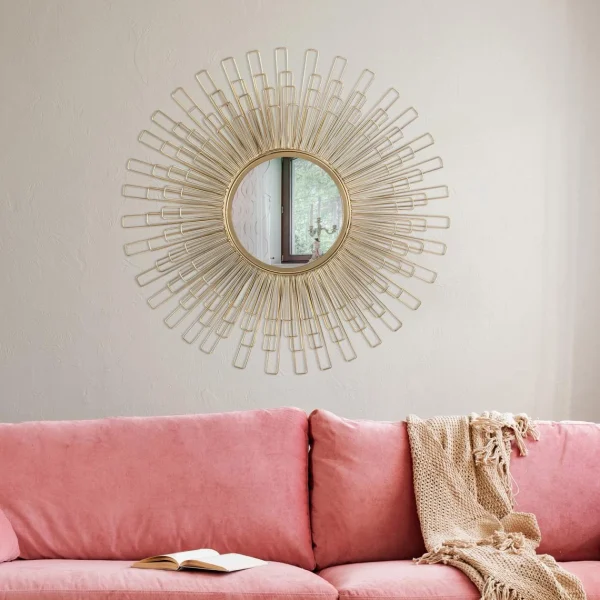 vente en ligne WOMO-DESIGN Miroir Soleil Doré Cadre Métallique Design Décoratif Bogota 80 Cm W… 1