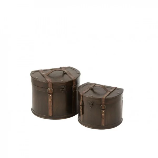 boutique en ligne france Dansmamaison Set De 2 Valises 1/2 Rond Bois Marron – L 35,5 X L 29,5 X H 27,5 Cm 1