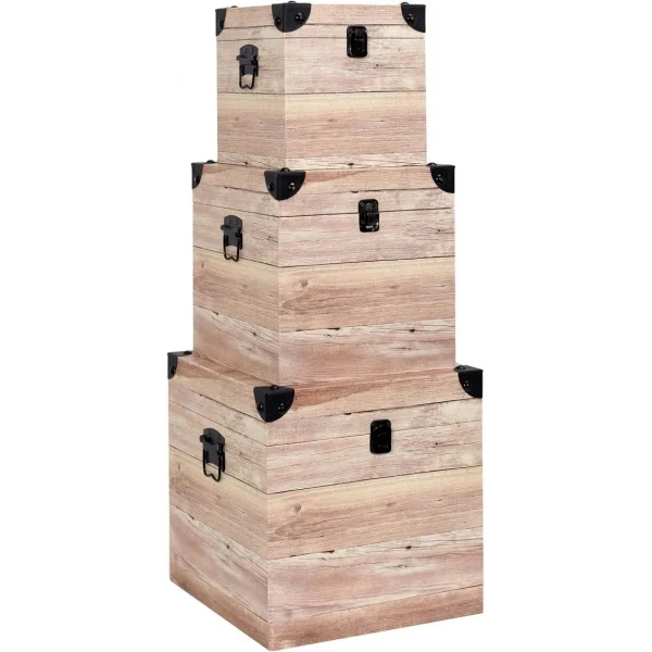 The Home Deco Factory Set De 3 Malles Impression Lames De Bois. soldes de Noël 1