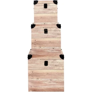 The Home Deco Factory Set De 3 Malles Impression Lames De Bois. soldes de Noël 8