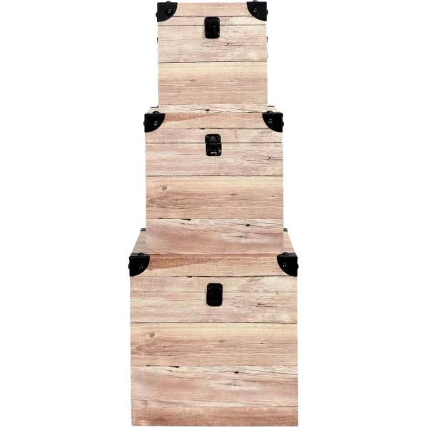 The Home Deco Factory Set De 3 Malles Impression Lames De Bois. soldes de Noël 3